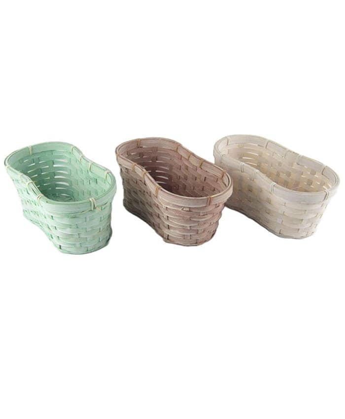 Cesti bamboo forma bilobata mix 3 colori naturali pastello cm 26x15 h12