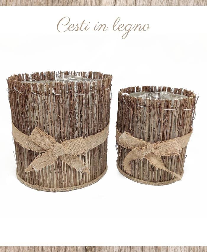 Immagine e commerce Serie 2 cachepot legno rametti con fiocco juta diametro 21-31 cm