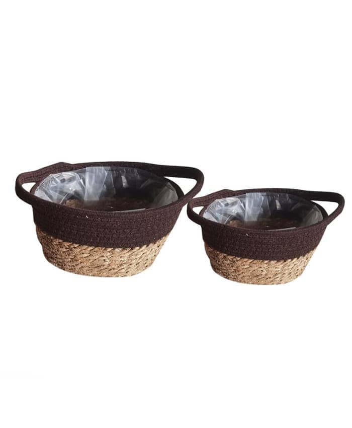 Immagine e commerce Serie 2 cesti a ciotola tessuto marrone fibre mais con manici diametro cm 22-25