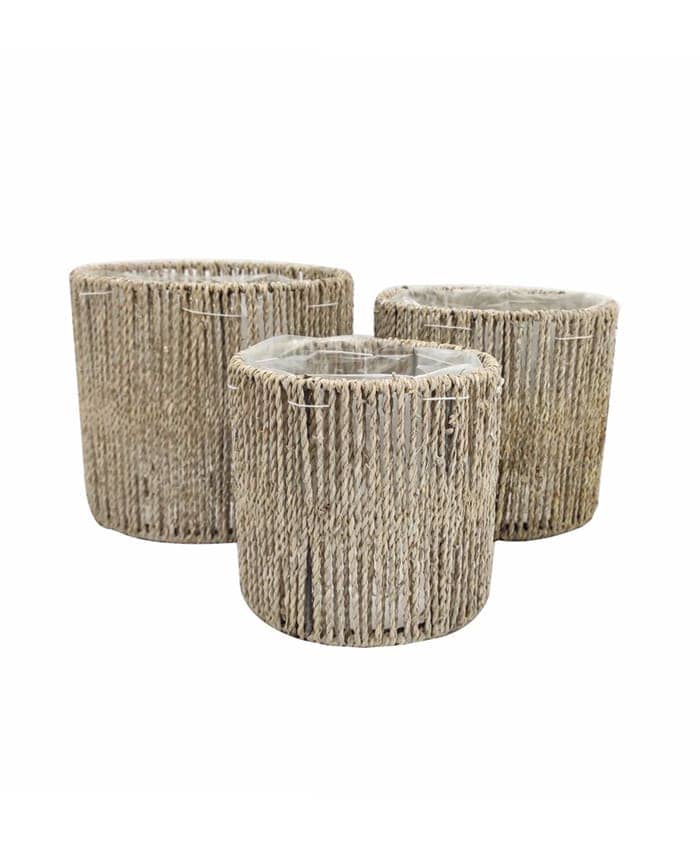 Immagine e commerce Serie 3 cesti in corda forma cilindro per piante vaso 16-19-22 cm