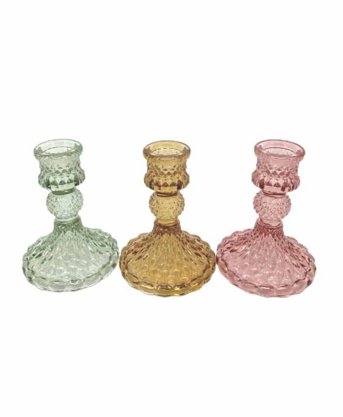 Immagine e commerce Serie 3 portacandele vetro colorato stile art deco altezza 10 cm