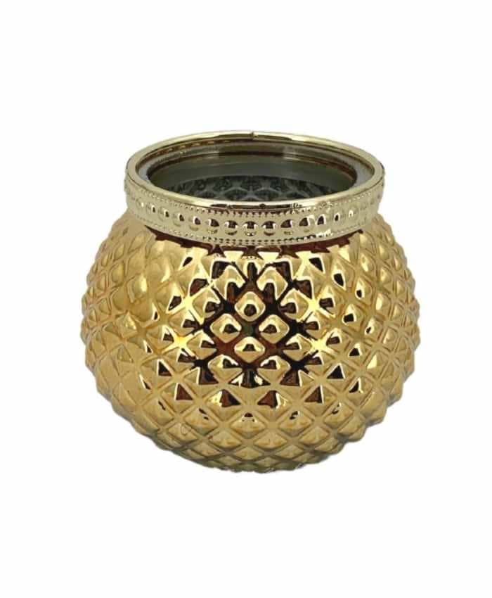 Immagine e commerce Portacandela sfera vetro oro lavorato bordo oro cm 8 h10