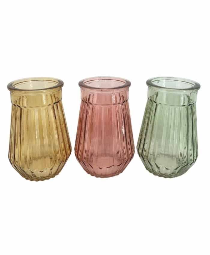 Immagine e commerce Serie 3 barattolini portafiori vetro rigato colorato per tavoli imperiali cm 8 h16