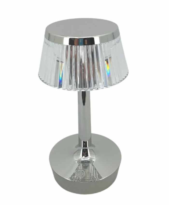 Immagine e commerce Lampada da tavolo metallo argento lucido plexiglass frange luci led batteria h23 cm