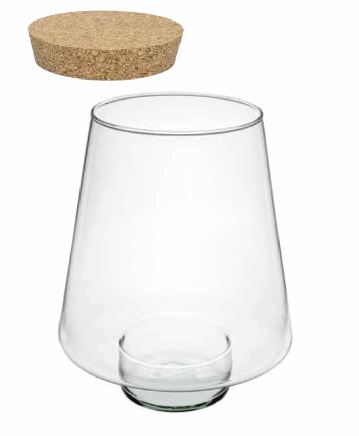 Immagine e commerce Vaso in Vetro conico con piedino e tappo sughero per Terrarium alto 24cm