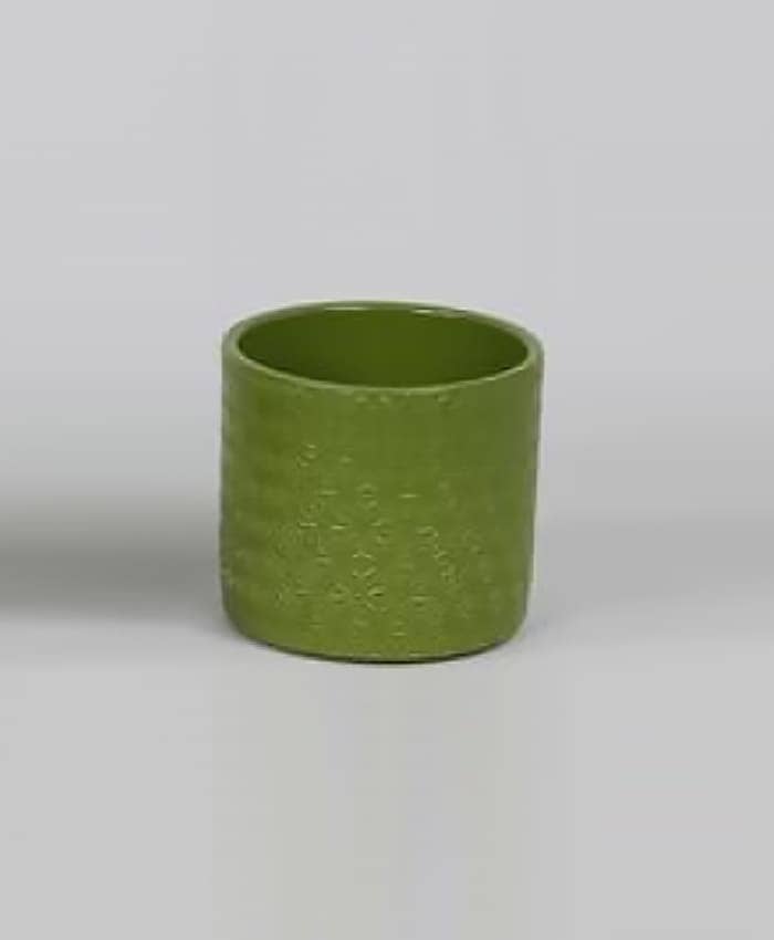 Immagine e commerce Portavaso per orchidea in ceramica cilindrico con decori-Verde oliva
