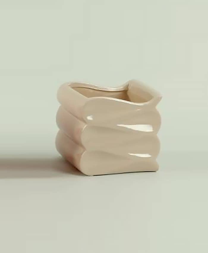 Immagine e commerce Cubo in ceramica decorazione onda per vaso 6 cm-Tortora