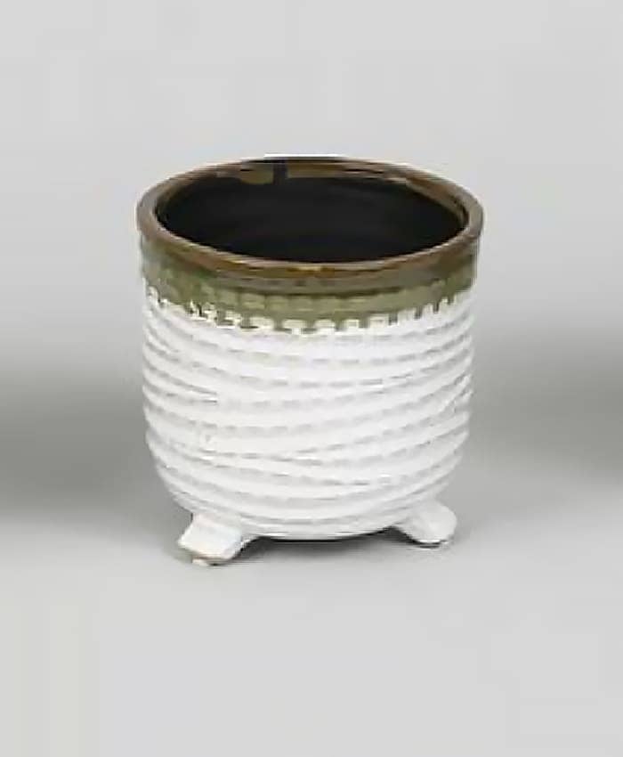 Immagine e commerce Portavaso per orchidea in ceramica bicolore con piedini-Bianco Verde