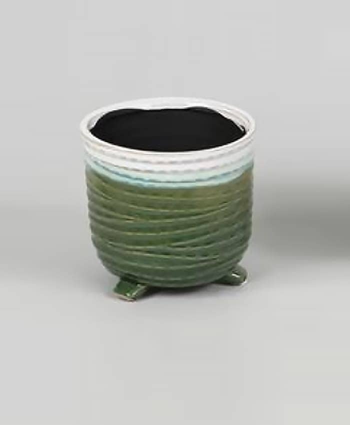 Immagine e commerce Portavaso per orchidea in ceramica bicolore con piedini-Verde Bianco