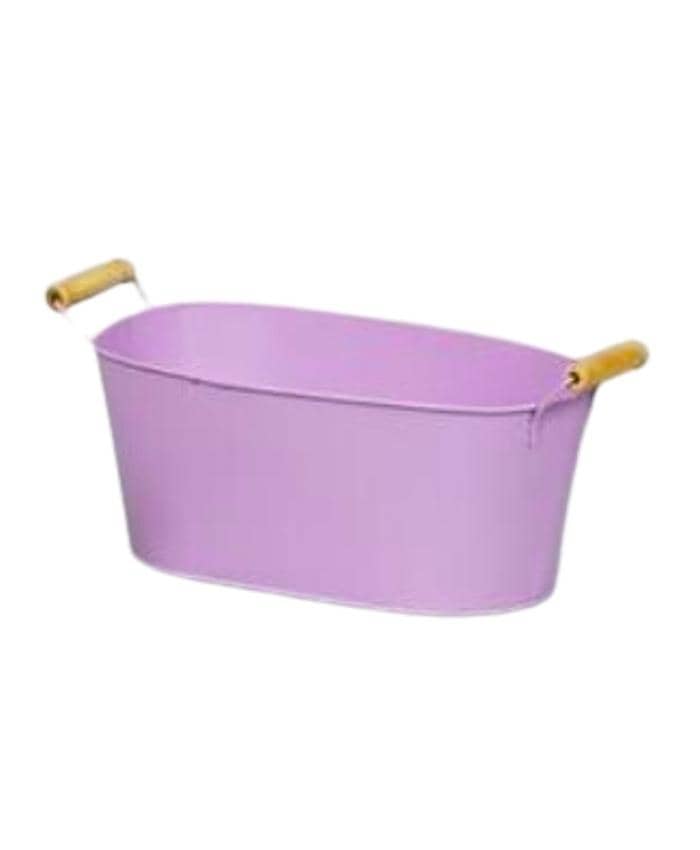 Immagine e commerce Porta vaso Ovale in Latta con manici Legno per 2 piante vaso 14 cm - colore lilla