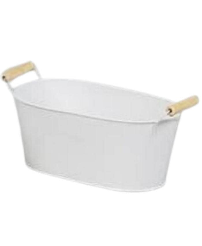 Immagine e commerce Porta vaso Ovale in Latta con manici Legno per 2 piante vaso 16 cm - colore bianco