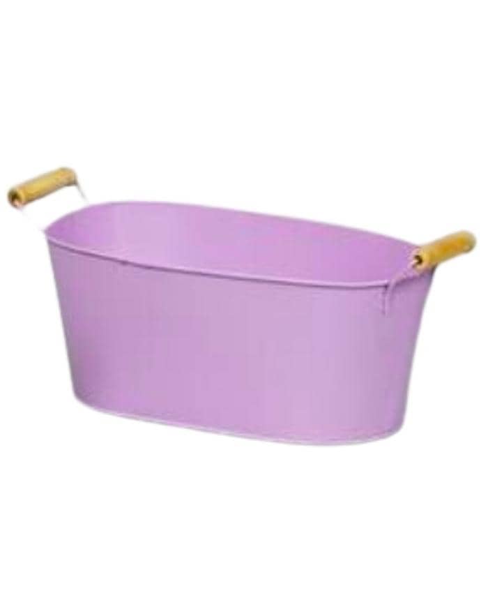 Immagine e commerce Porta vaso Ovale in Latta con manici Legno per 2 piante vaso 16 cm - colore lilla