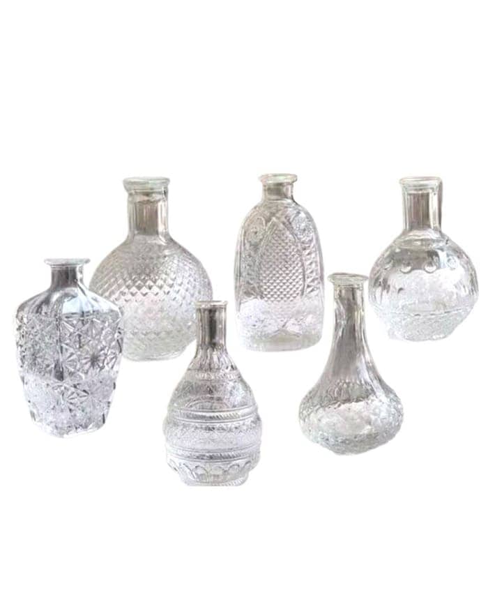 Serie 6 bottigliette monofiore vetro trasparente forme cilindrica h23 cm