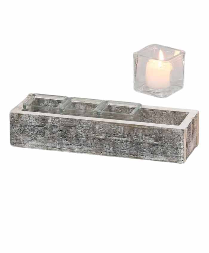 Immagine e commerce Cesto rettangolare in legno con 4 porta tealight largo 30 cm