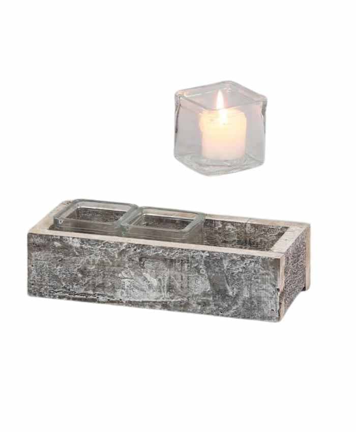 Immagine e commerce Cesto rettangolare in legno con 3 porta tealight largo 23 cm