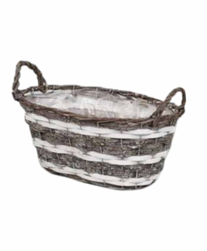Immagine e commerce Porta vaso ovale con manici in vimini per 2 piante vaso 16 cm