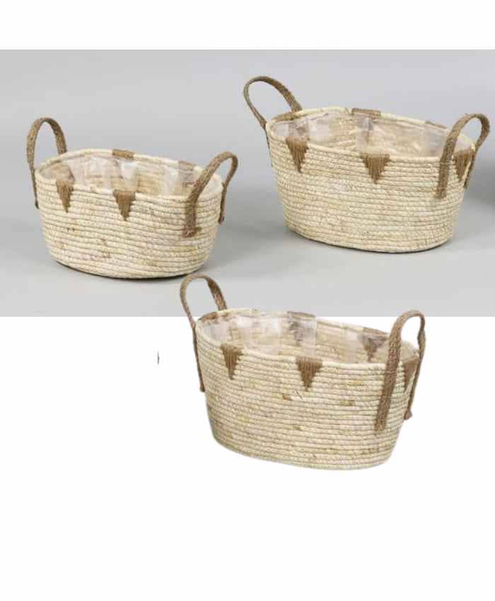 Immagine e commerce Serie 3 cesti ovali in cordino bicolore con manico per 2 piante vaso 12-14-17 cm