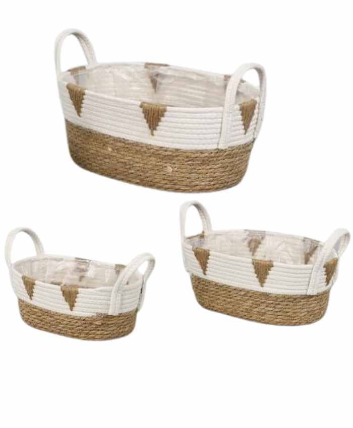 Immagine e commerce Serie 3 cesti ovali in cordino bicolore con manico per 2 piante vaso 14-16-18 cm