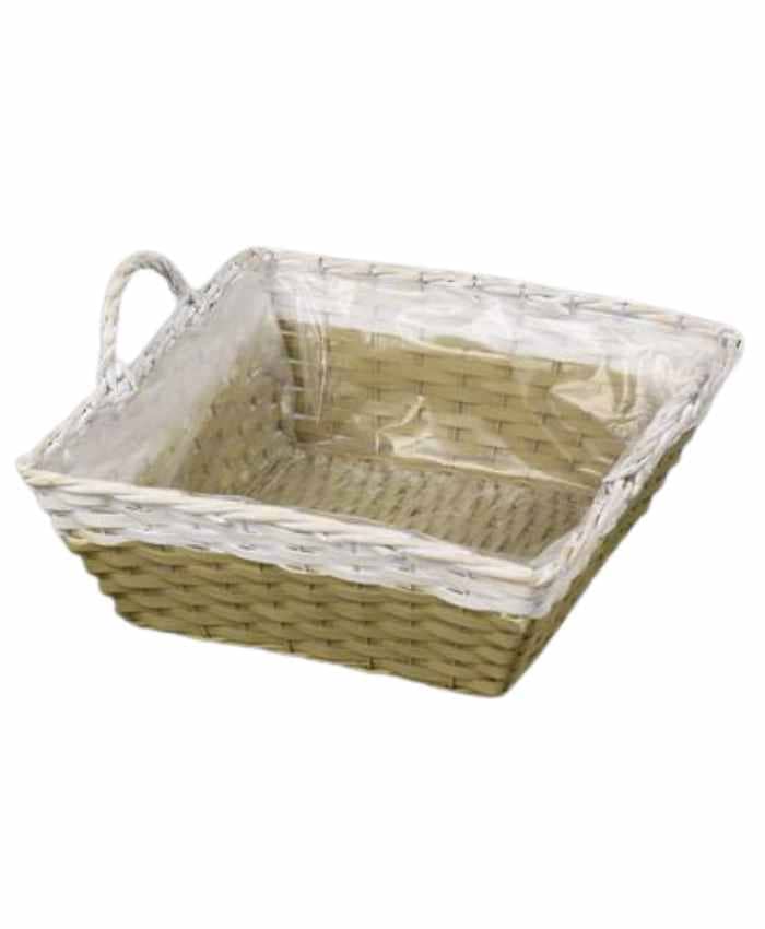Immagine e commerce Ciotola in vimini quadrata bianco e verde 36x36 h14 cm