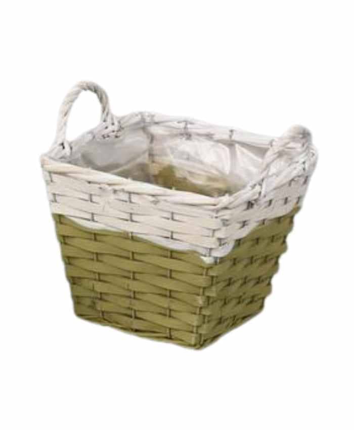 Immagine e commerce Porta vaso in vimini quadrato bianco e verde per piante vaso 16 cm