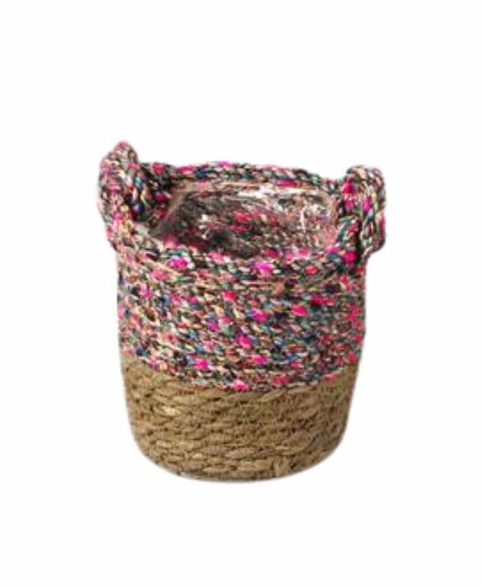 Immagine e commerce Cesto tondo in vimini e materiale di riciclo con manici diametro 17 cm