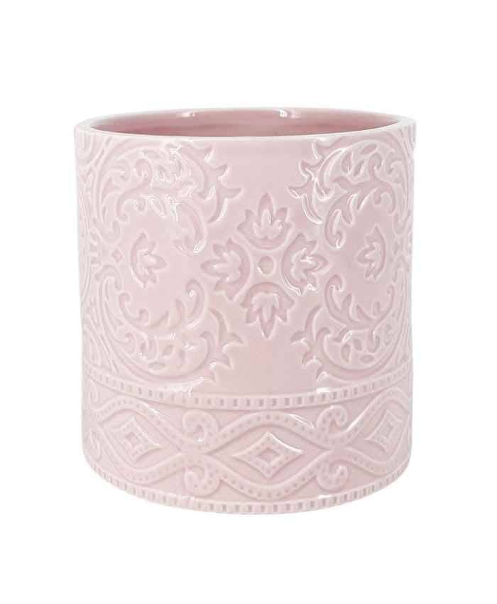 Immagine e commerce Porta vaso tondo in ceramica con decori greche diametro 11 alto-10 cm-Rosa