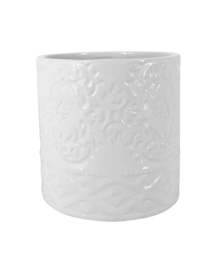 Immagine e commerce Porta vaso tondo in ceramica con decori greche diametro 11 alto-10 cm-Bianco