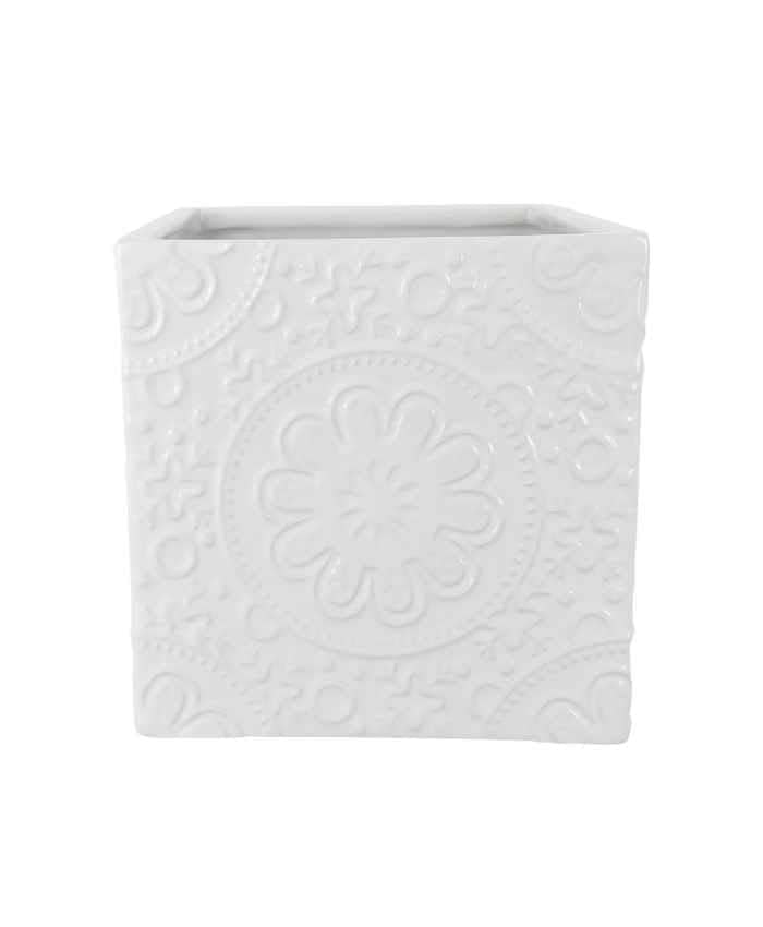 Immagine e commerce Cubo in ceramica con decori greche 11x11 h11-Bianco