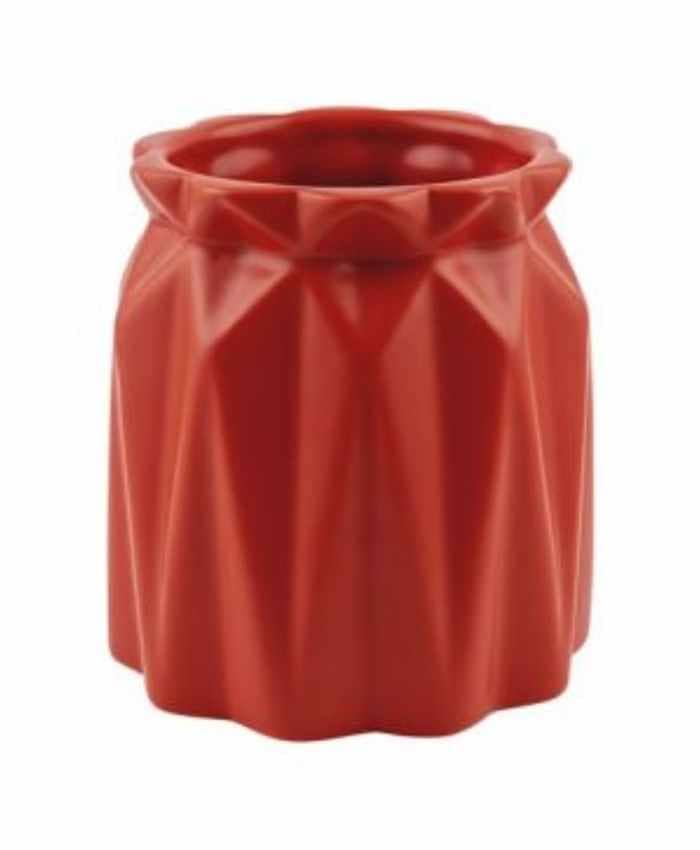 Immagine e commerce Porta Vaso in ceramica decoro geometrico diametro 15 alto 15 cm-Rosso