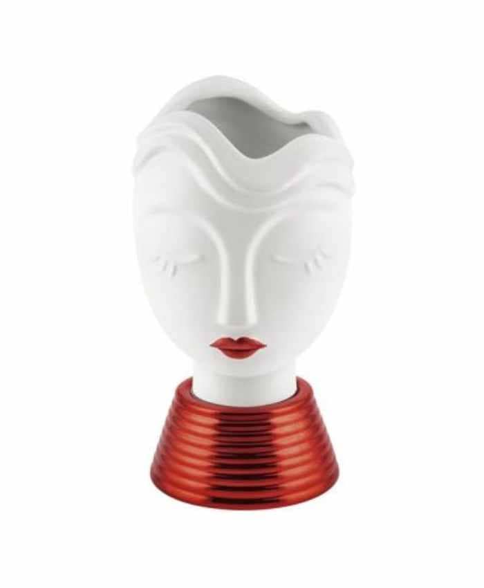 Busto-ragazza-in-ceramica-con-rossetto-in-tono-colore-alto-19-cm-Rosso-Brillante