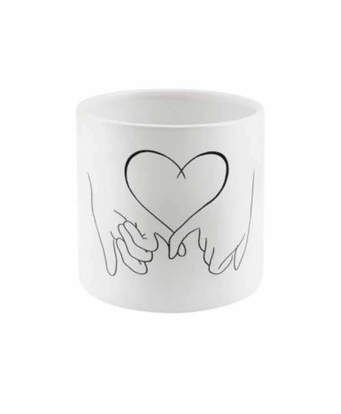 Immagine e commerce Porta vaso in ceramica cilindrico con decoro mani unite diametro 11 alto 11 cm