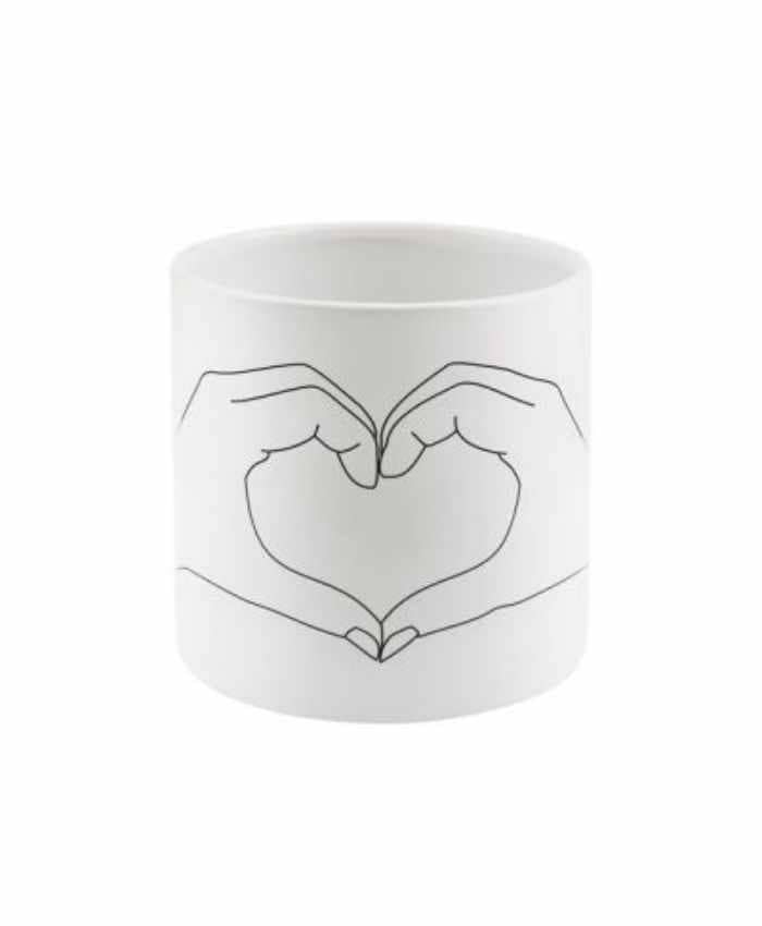 Immagine e commerce Porta vaso in ceramica cilindrico con decoro mani a cuore diametro 11 alto 11 cm