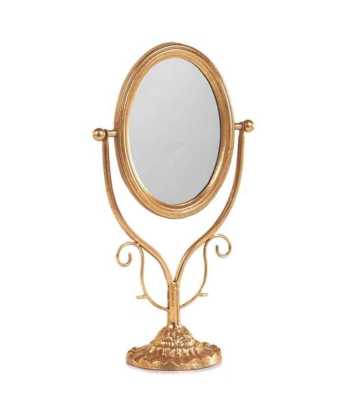 Immagine e commerce Specchio ovale da tavolo in metallo dorato con piedistallo lavorato alto 37 cm