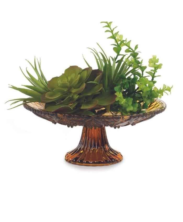 Immagine e commerce Alzatina di Vetro con decori diametro 25 alta 13 cm - Ambra Scuro