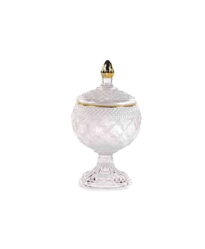 Immagine e commerce Portaconfetti in vetro con piede e  decori diametro 8 alto 15 cm - Rosa - Oro