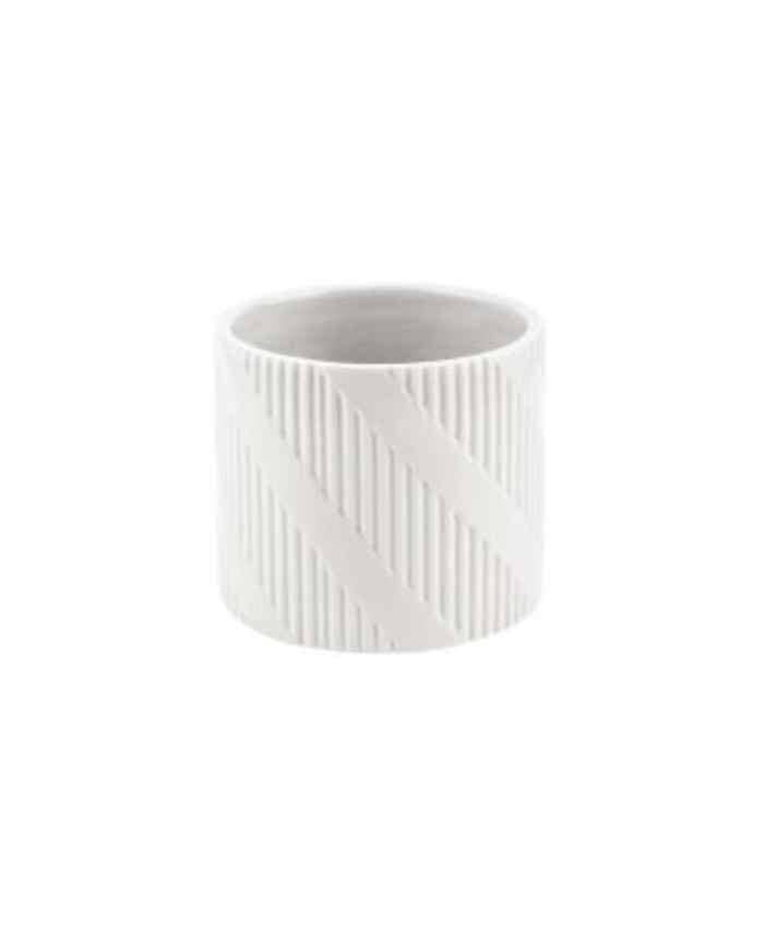 Immagine e commerce Vasetto ceramica cilindrico bianco decoro righe diametro 7 alto 6 cm