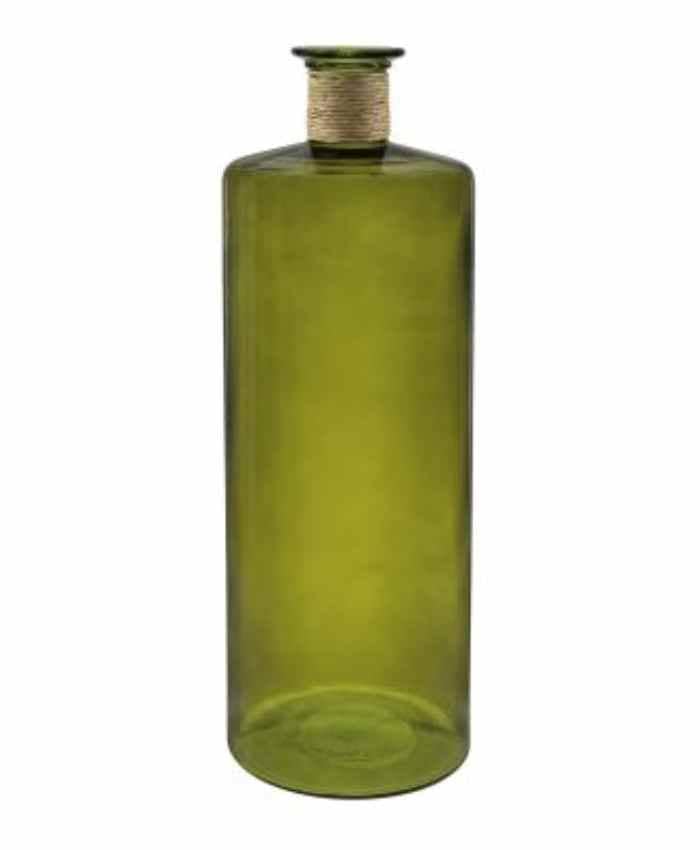 Immagine-e-commerce-Vaso vetro alto colorato verde bocca stretta con corda diametro 25 alto 75 cm
