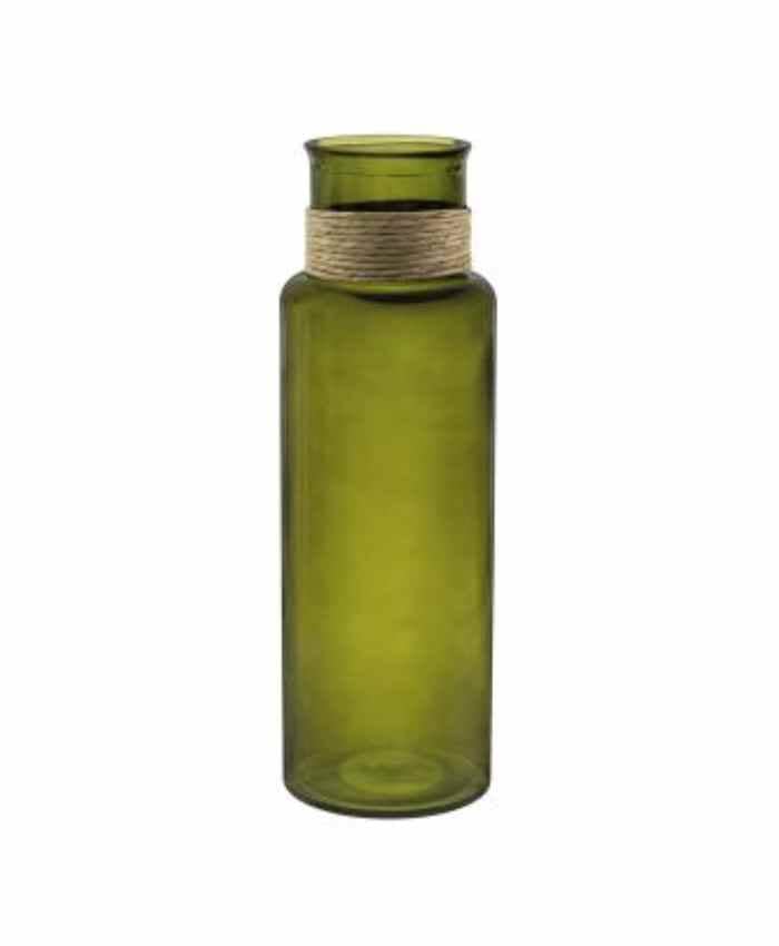 Immagine-e-commerce-Vaso vetro alto colorato verde bocca larga con corda diametro 14 alto 55 cm