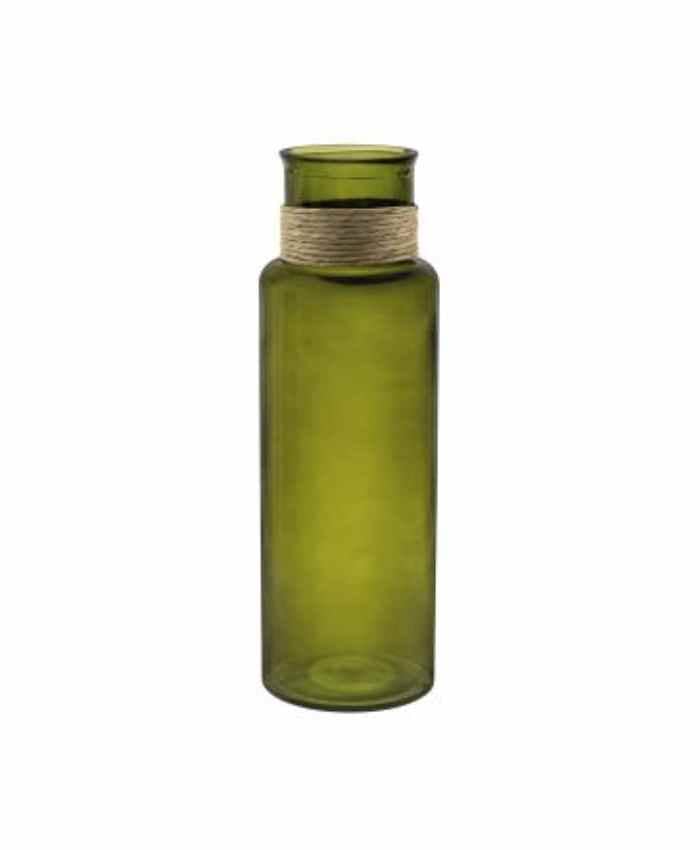 Immagine-e-commerce-Vaso vetro alto colorato verde bocca larga con corda diametro 14 alto 45 cm