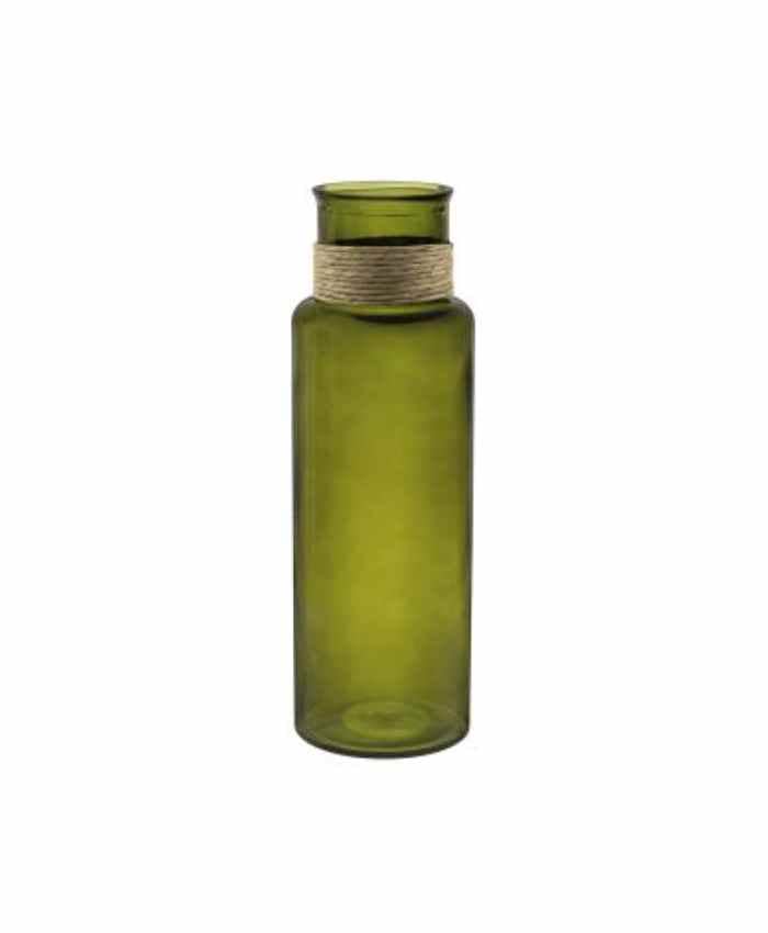 Immagine-e-commerce-Vaso vetro alto colorato verde bocca larga con corda diametro 14 alto 28 cm