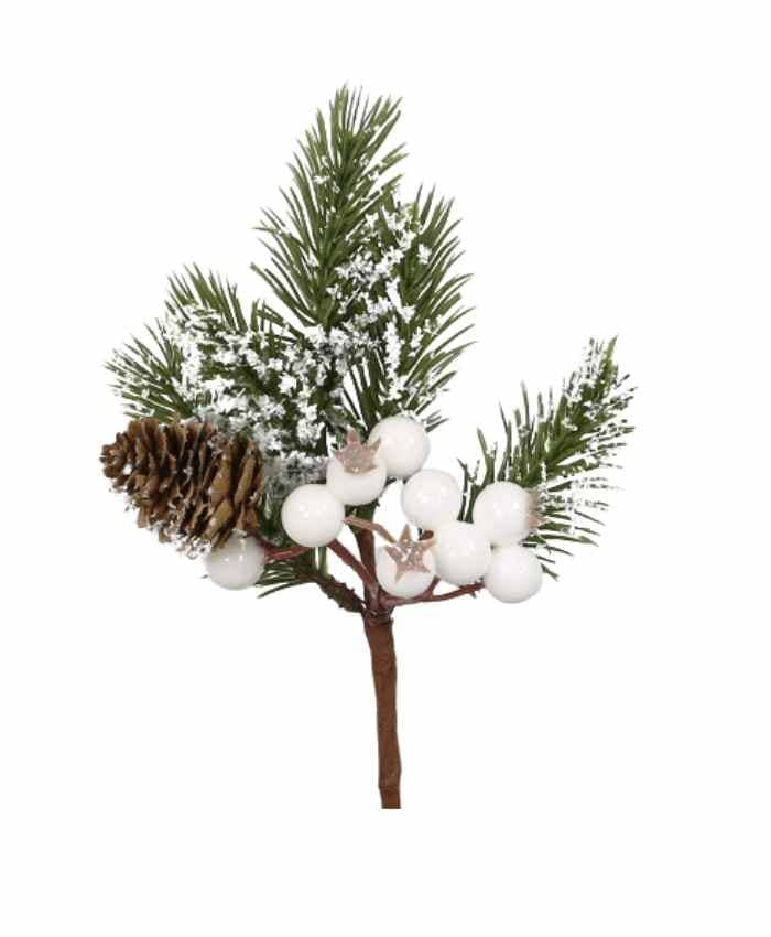 Immagine-e-commerce-Chiudi Pacco Natalizio con Frutta Pino e Bacche bianche innevato cm 7x3 h 19