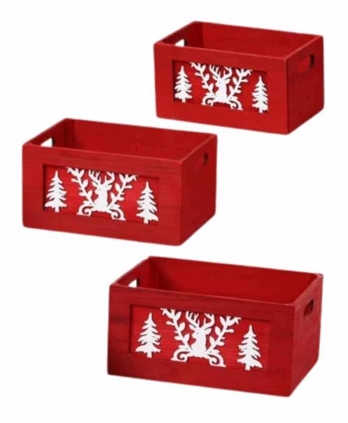 Cesto-confezionamento-Set-3-Cassette-in-legno-Rosso-decoro-Natale-cm-Gr-36x26-h-18-Md-38x20-h16-Picc-26x