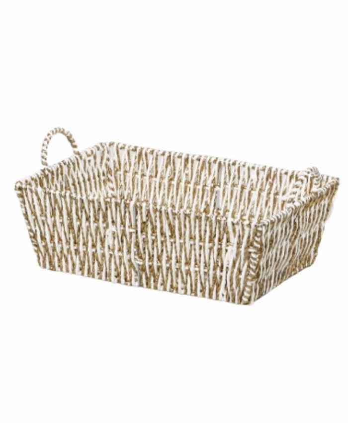 Immagine e commerce Cesto confezionamento rettangolare alto bianco e oro cm 40x28 h 14