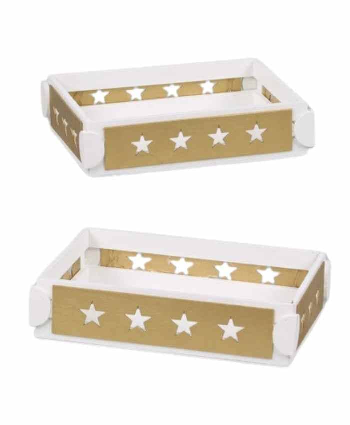 Immagine-e-commerce-Cesto confezionamento Set 2 cassettine legno Bianco con stelle cm 36x26 h 9 e 31x23 h 8