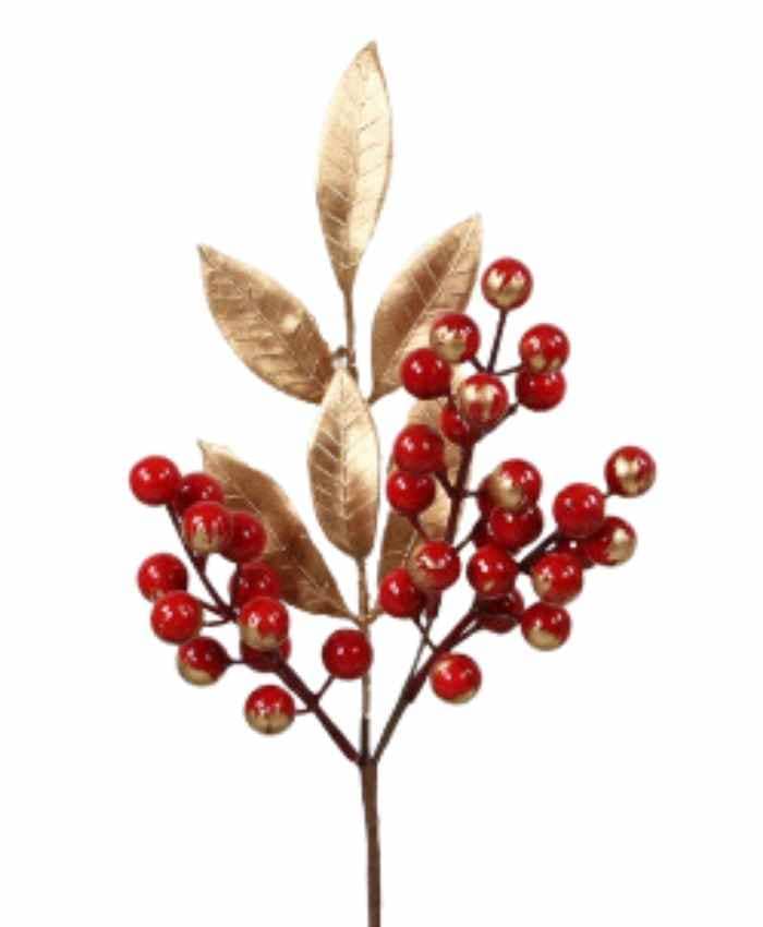 Immagine-e-commerce-Pick Natalizio Ramo bacche Rosso Oro cm 13x4 h 36