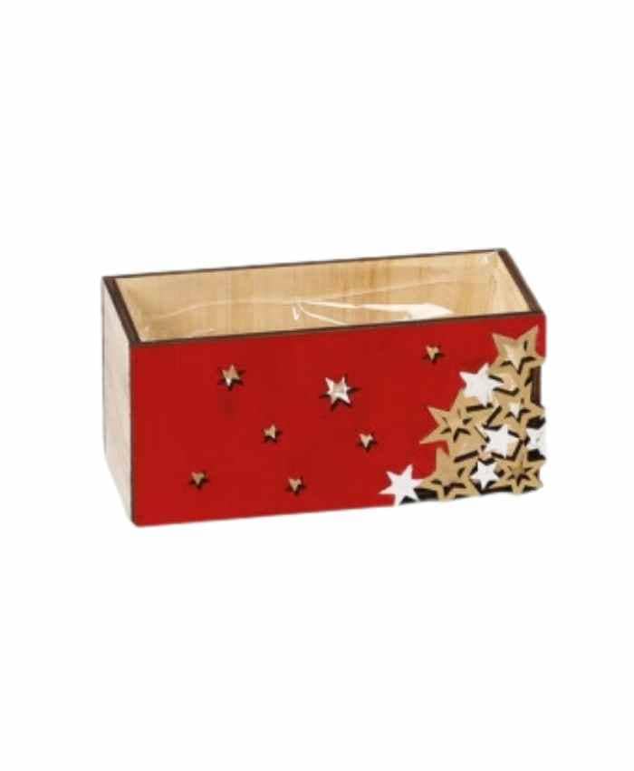 Immagine-e-commerce-Cesto confezione contenitore in legno Rettangolare Rosso con Stelle cm 15x7 h 7