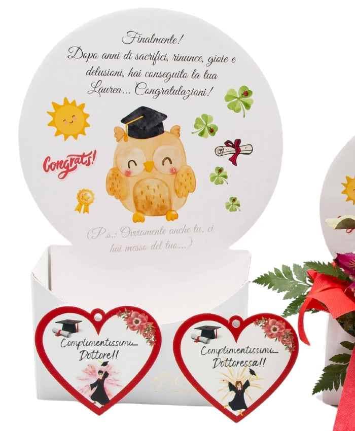 Dedicaflò 31 cm flowebox con dedica per Laurea 4 pz