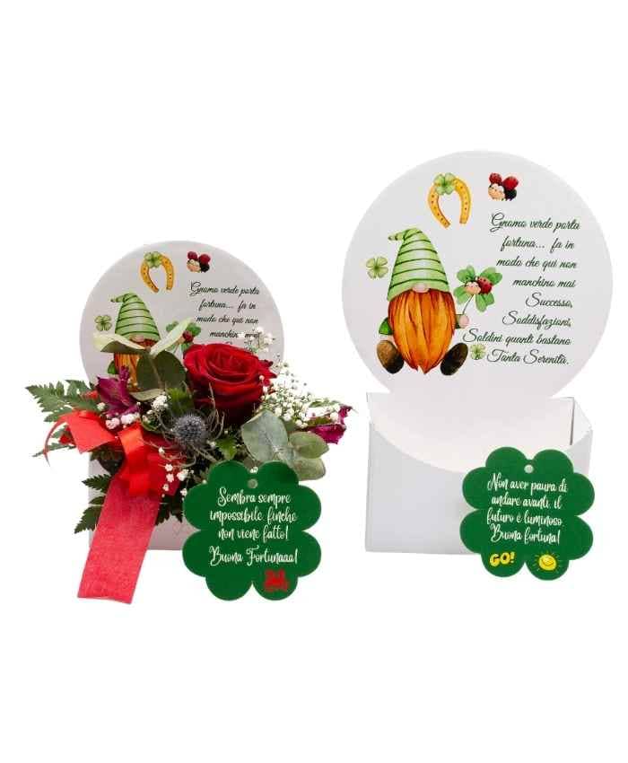 Dedicaflo 31 cm flowerbox con dedica Gnomo porta fortuna - immagine 2