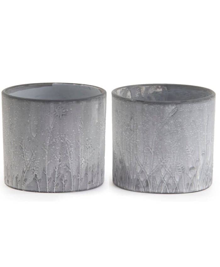 Immagine-e-commerce-Portavaso ceramica forma cilindro con incisione fili  erba colore grigio cm 16 h15