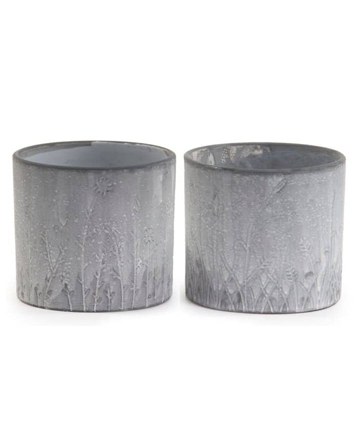Immagine-e-commerce-Portavaso ceramica forma cilindro con incisione fili  erba colore grigio cm 12 h10